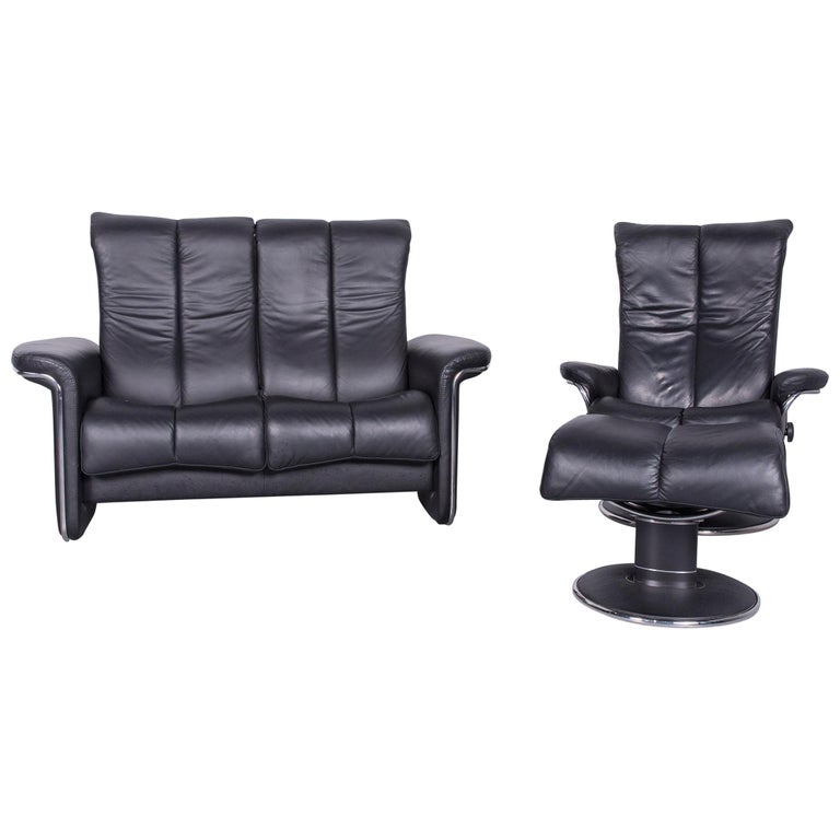 Ekornes Stressless Relax Sofa Armchair Set Black Leather 