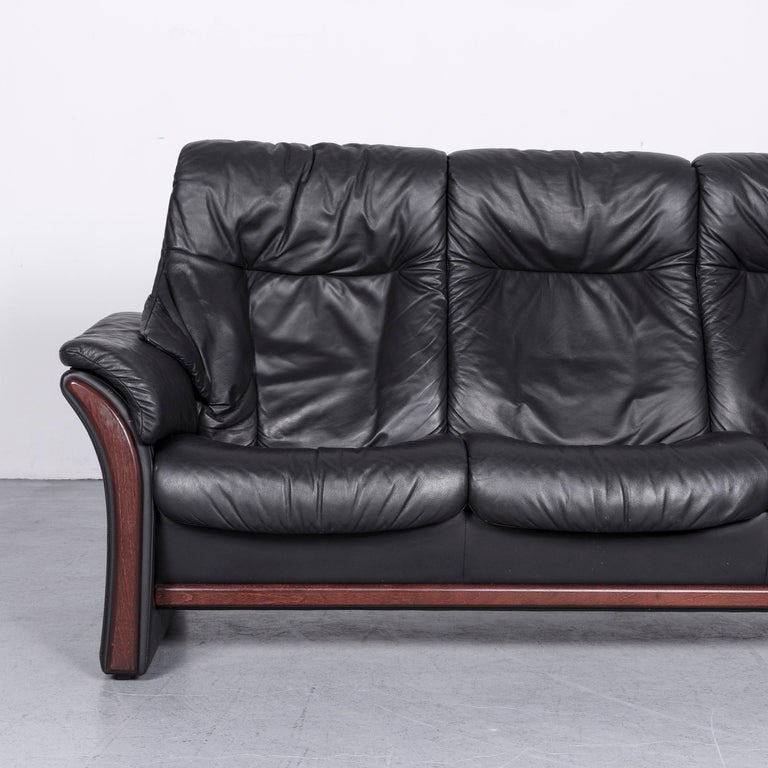 Ekornes Stressless Relax Sofa Black Leather Recliner ThreeSeat at