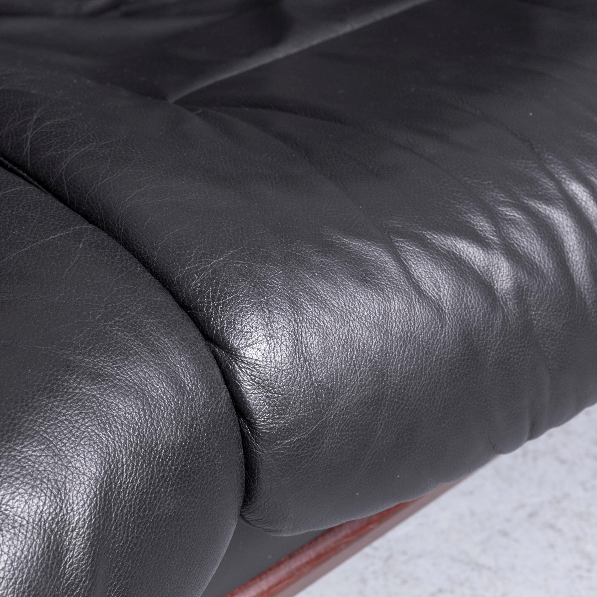 German Ekornes Stressless Relax Sofa Black Leather Recliner Three-Seat