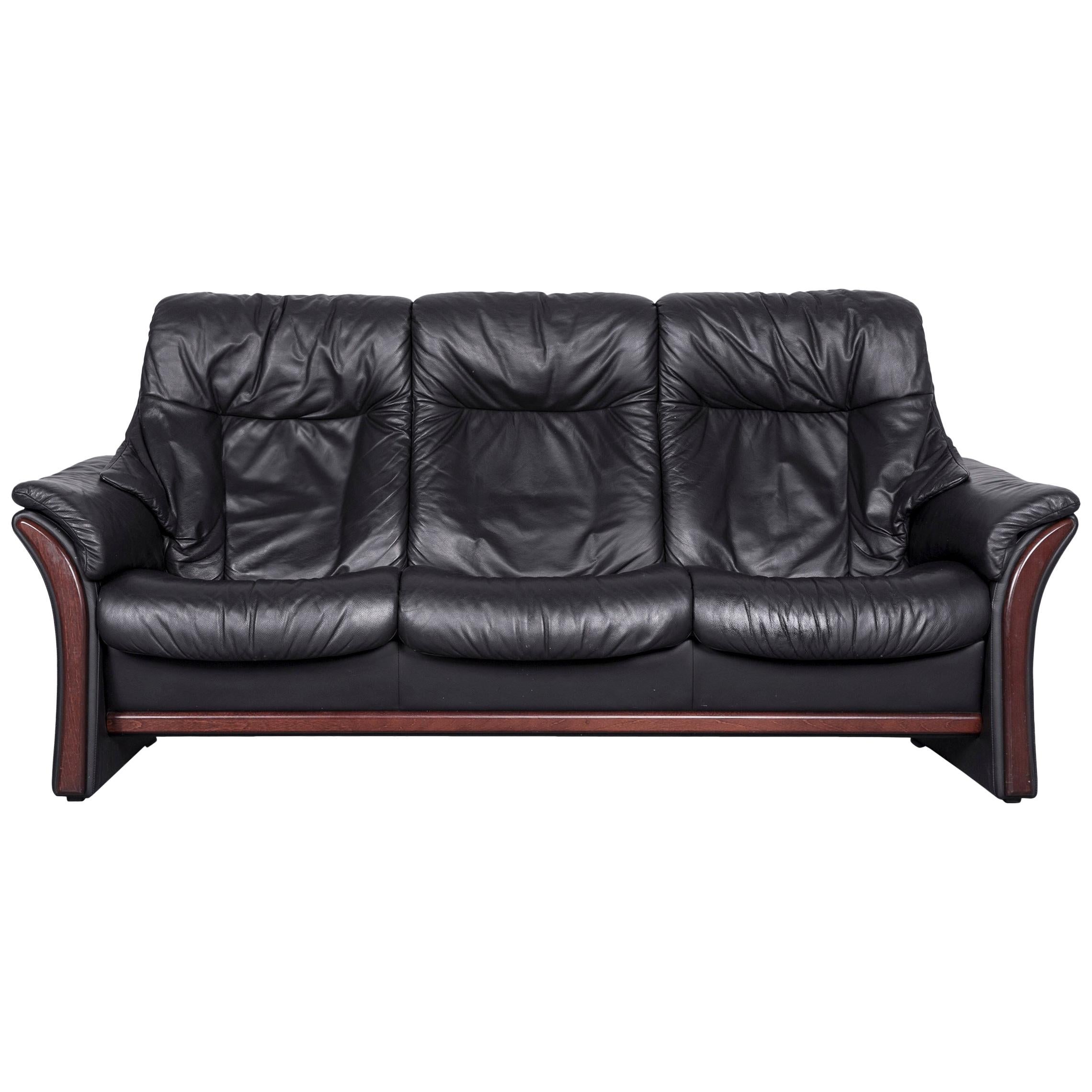 Ekornes Stressless Relax Sofa Black Leather Recliner Three-Seat