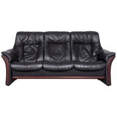 Used Ekornes Stressless Relax Sofa Black Leather Recliner Three-Seat