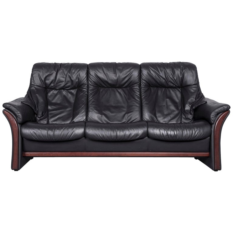 Ekornes Stressless Relax Sofa Black Leather Recliner ThreeSeat at