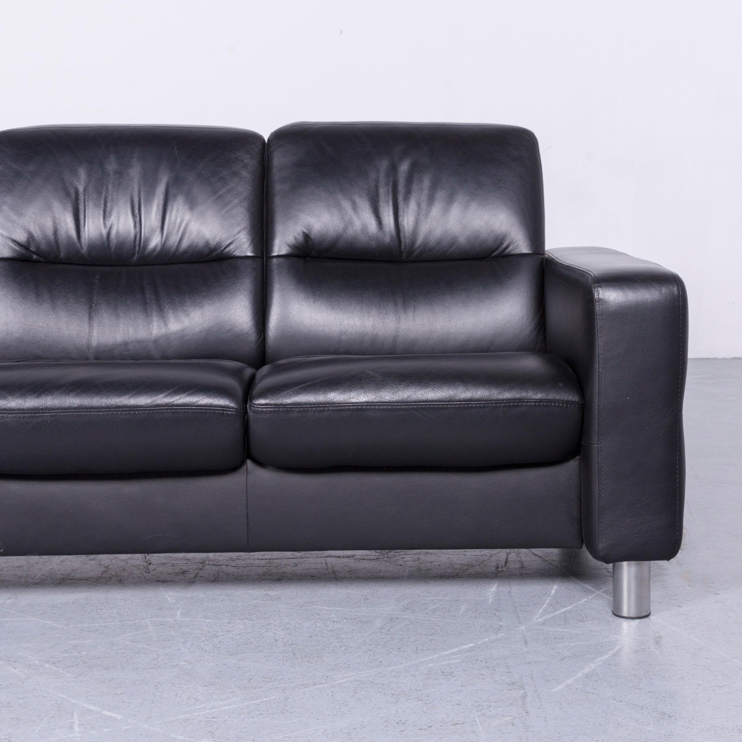 Contemporary Ekornes Stressless Relax Sofa Black Leather TV Recliner Three-Seat For Sale