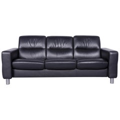 Ekornes Stressless Relax Sofa Black Leather TV Recliner Three-Seat