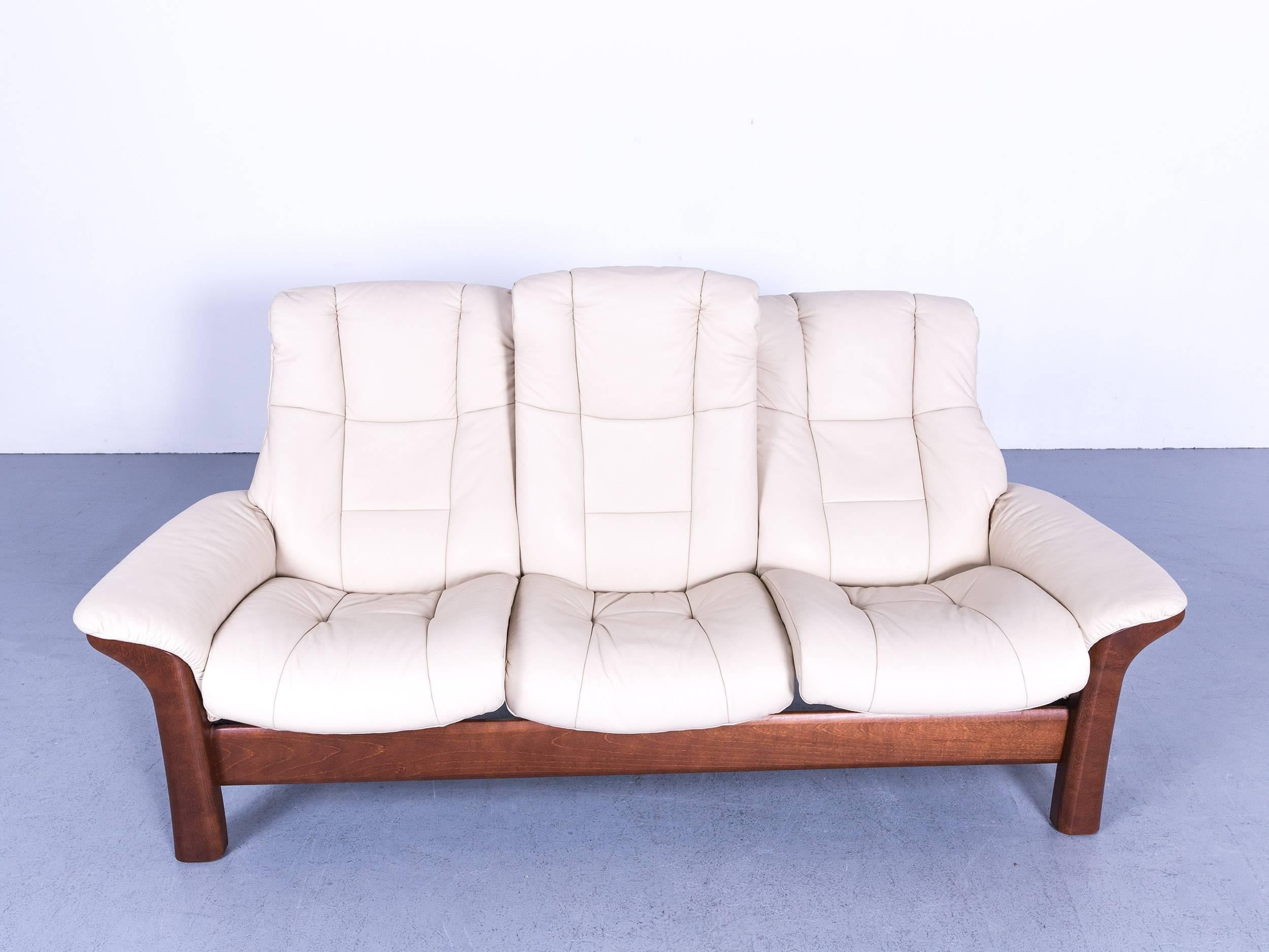 German Ekornes Stressless Relax Sofa Crème Leather TV Recliner Three-Seat