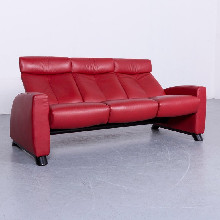 Ekornes Stressless Relax Sofa Red Leather TV Recliner TwoSeat For Sale