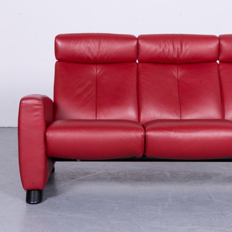 Ekornes Stressless Relax Sofa Red Leather TV Recliner TwoSeat For Sale