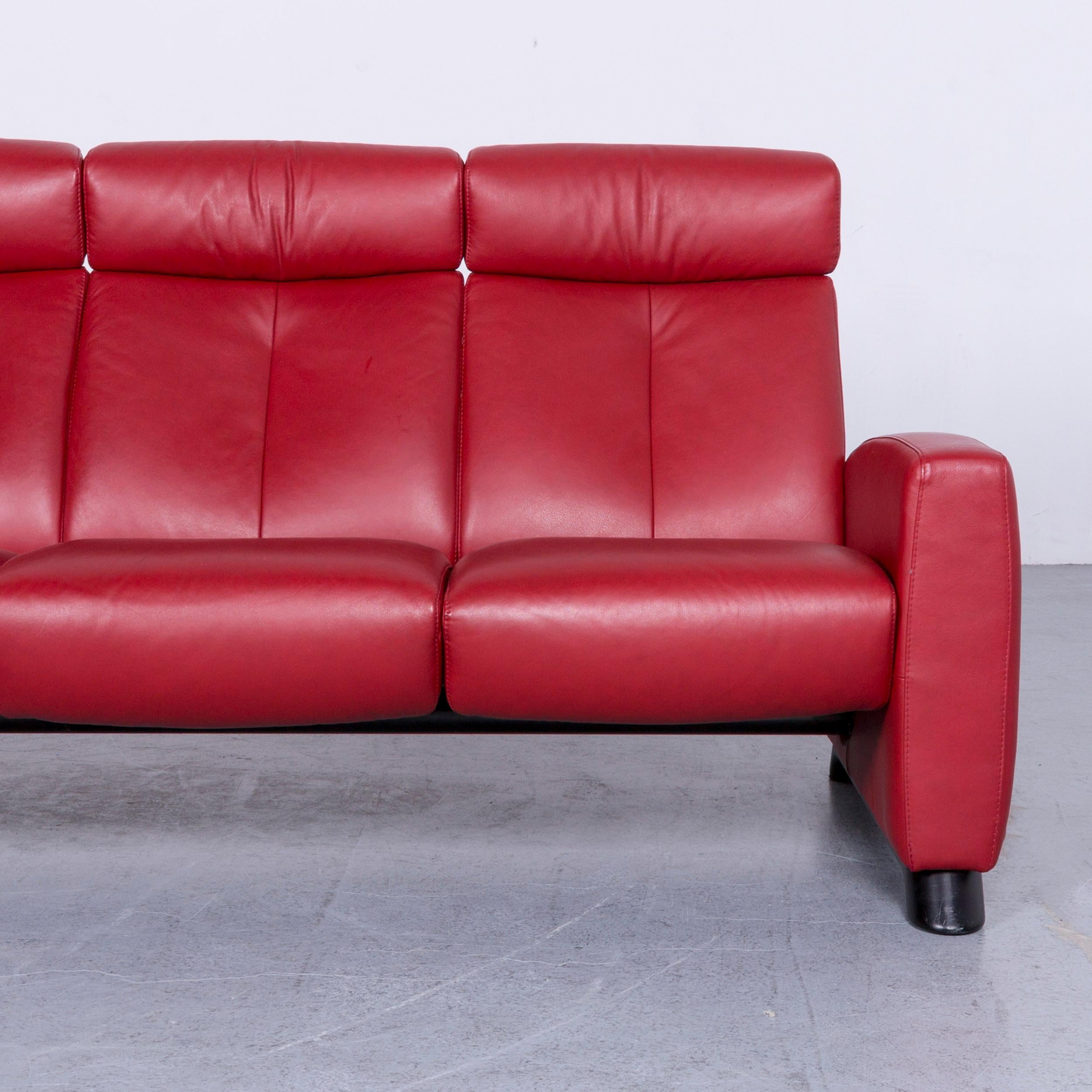 German Ekornes Stressless Relax Sofa Red Leather TV Recliner Two-Seat For Sale