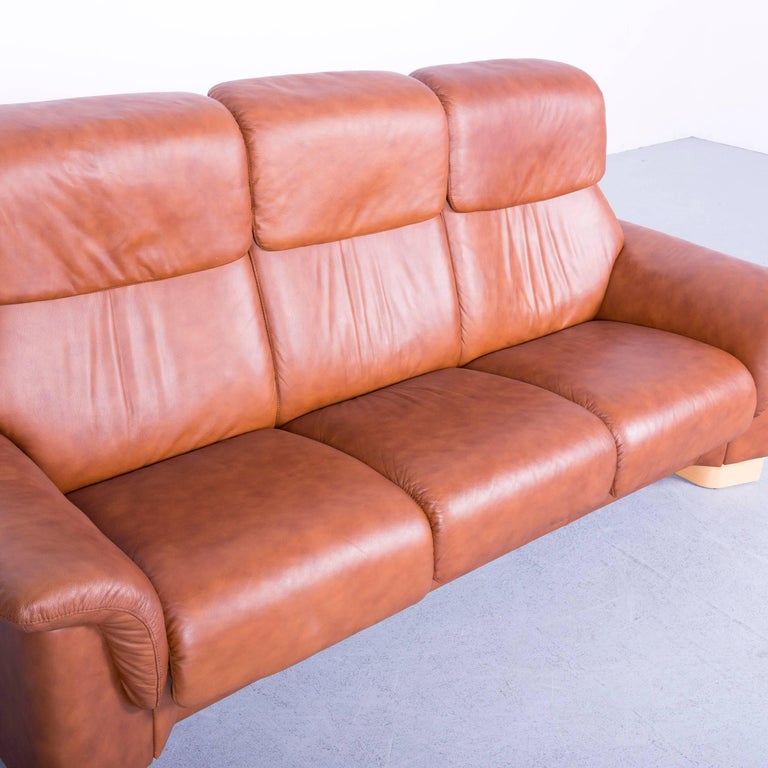 Ekornes Stressless Sofa Brown Leather ThreeSeat Recliner at 1stDibs