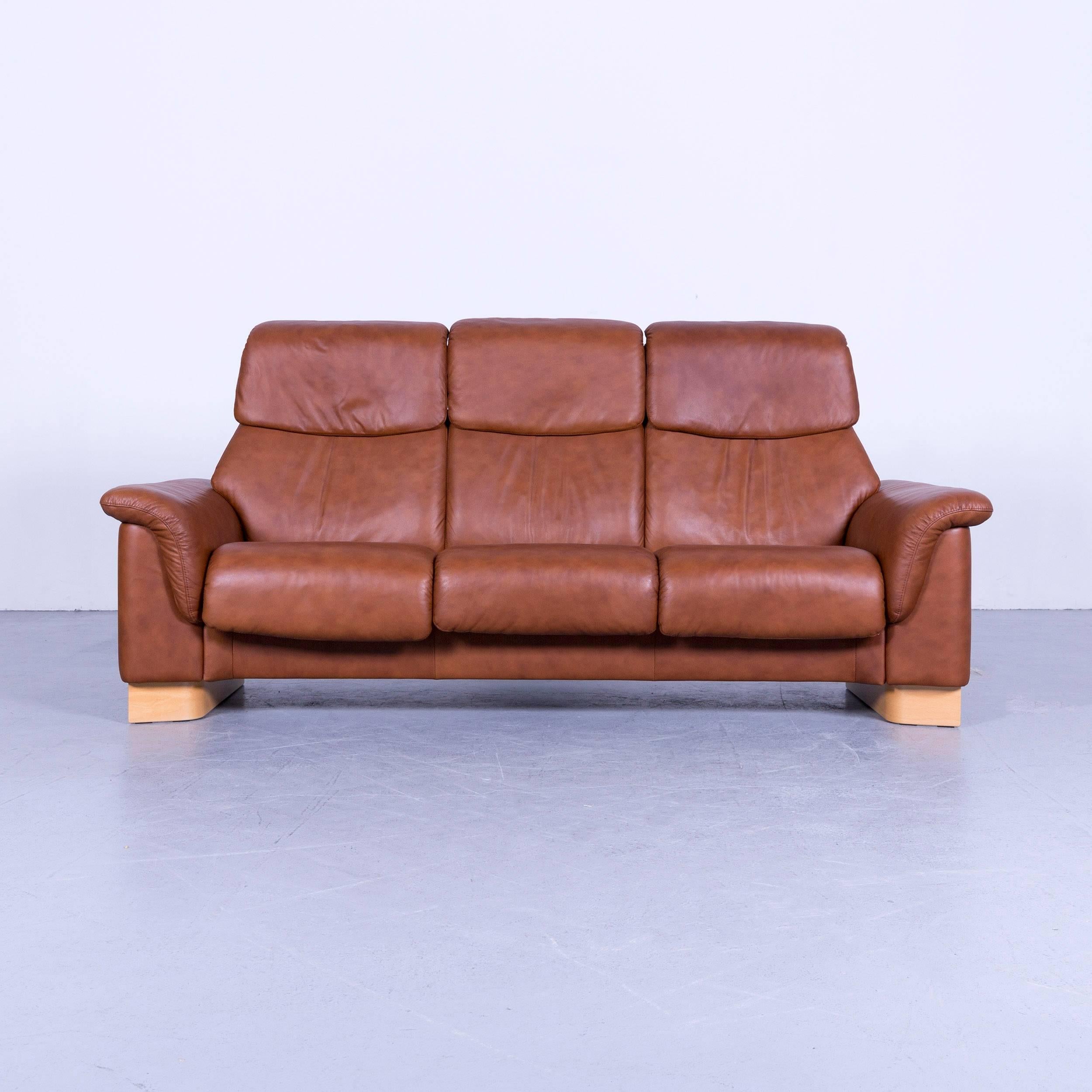 Ekornes Stressless Sofa Brown Leather Three-Seat Recliner 5