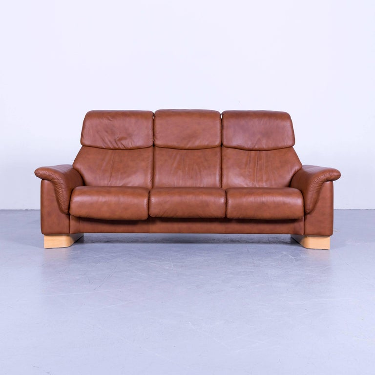 Ekornes Stressless Sofa Brown Leather ThreeSeat Recliner at 1stDibs