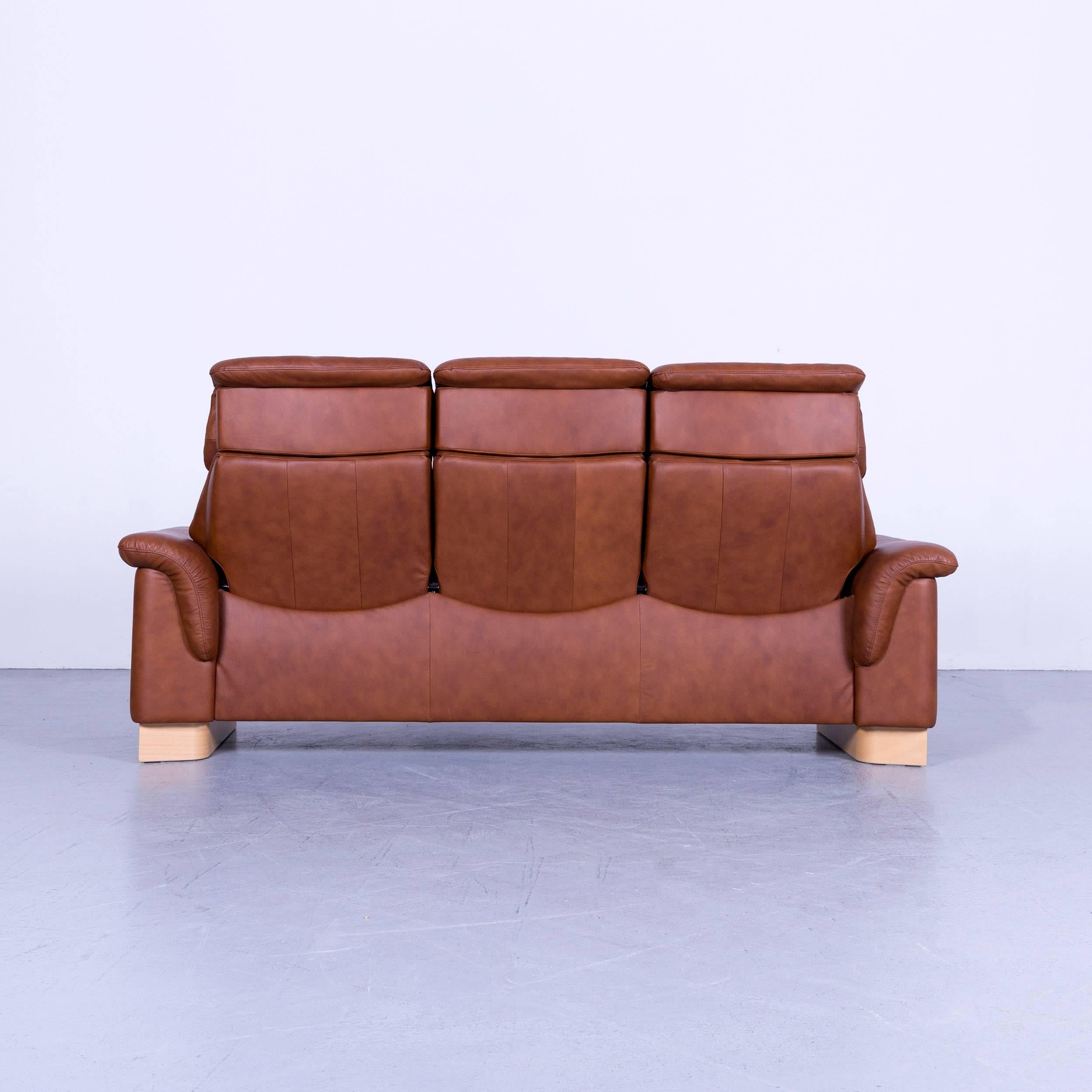Ekornes Stressless Sofa Brown Leather Three-Seat Recliner 7