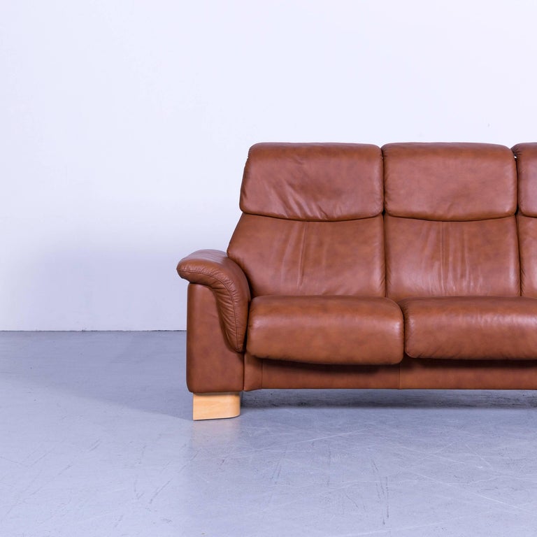 Ekornes Stressless Sofa Brown Leather ThreeSeat Recliner at 1stDibs