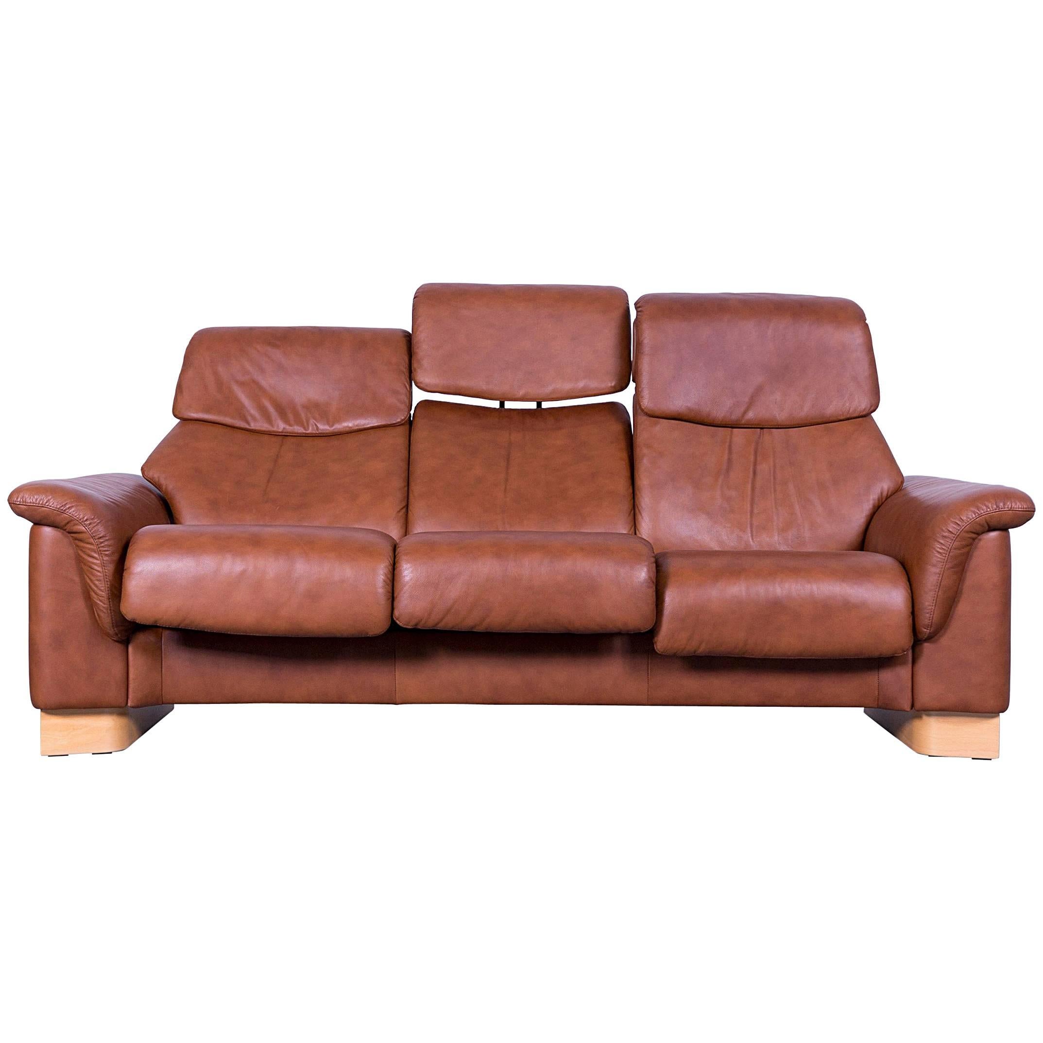 Ekornes Stressless Sofa Brown Leather Three-Seat Recliner