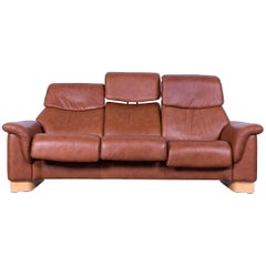 Used Ekornes Stressless Sofa Brown Leather Three-Seat Recliner