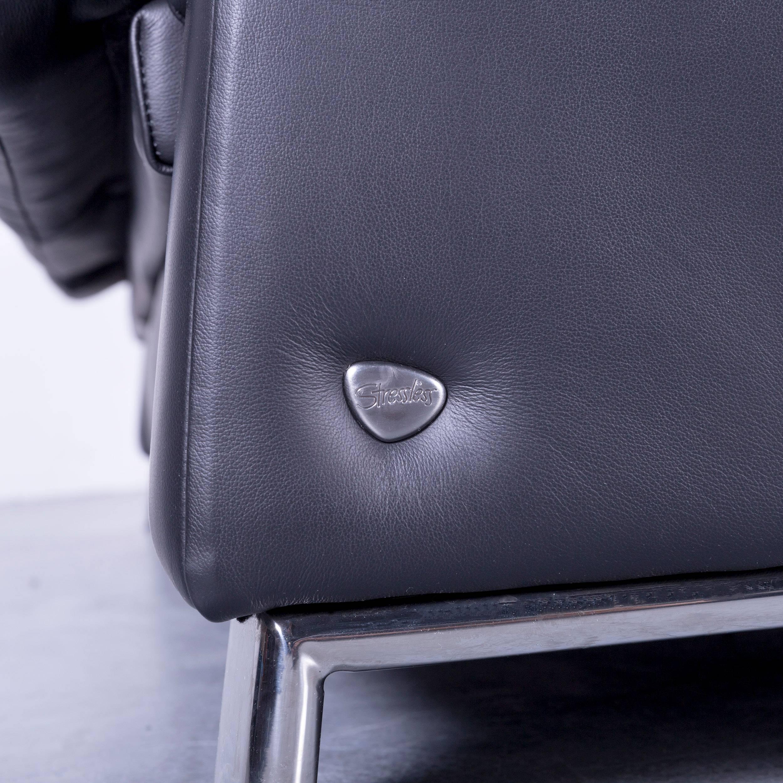 Ekornes Stressless Sofa Set Black Leather Three-Seat Foot-Stool 5