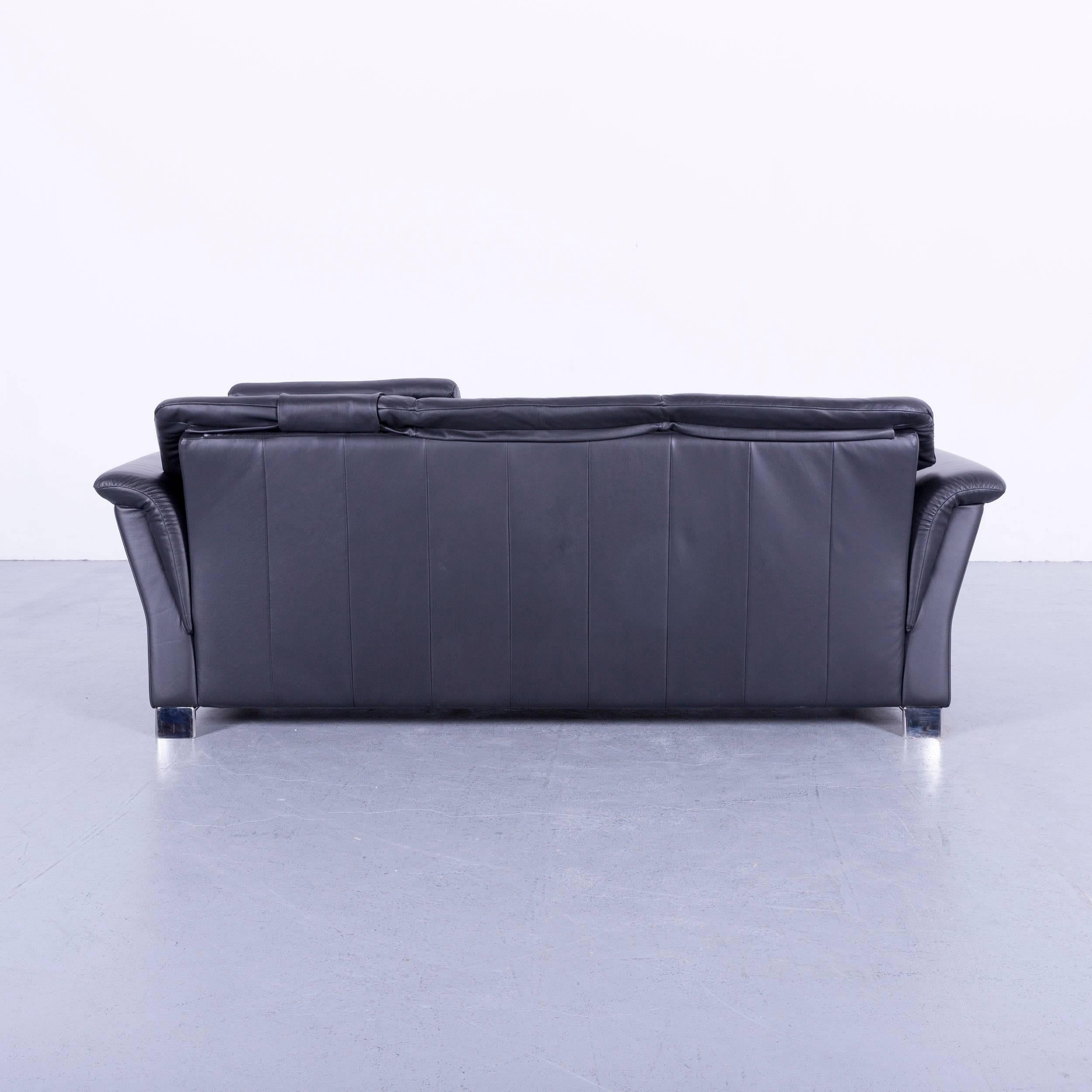 Ekornes Stressless Sofa Set Black Leather Three-Seat Foot-Stool 6