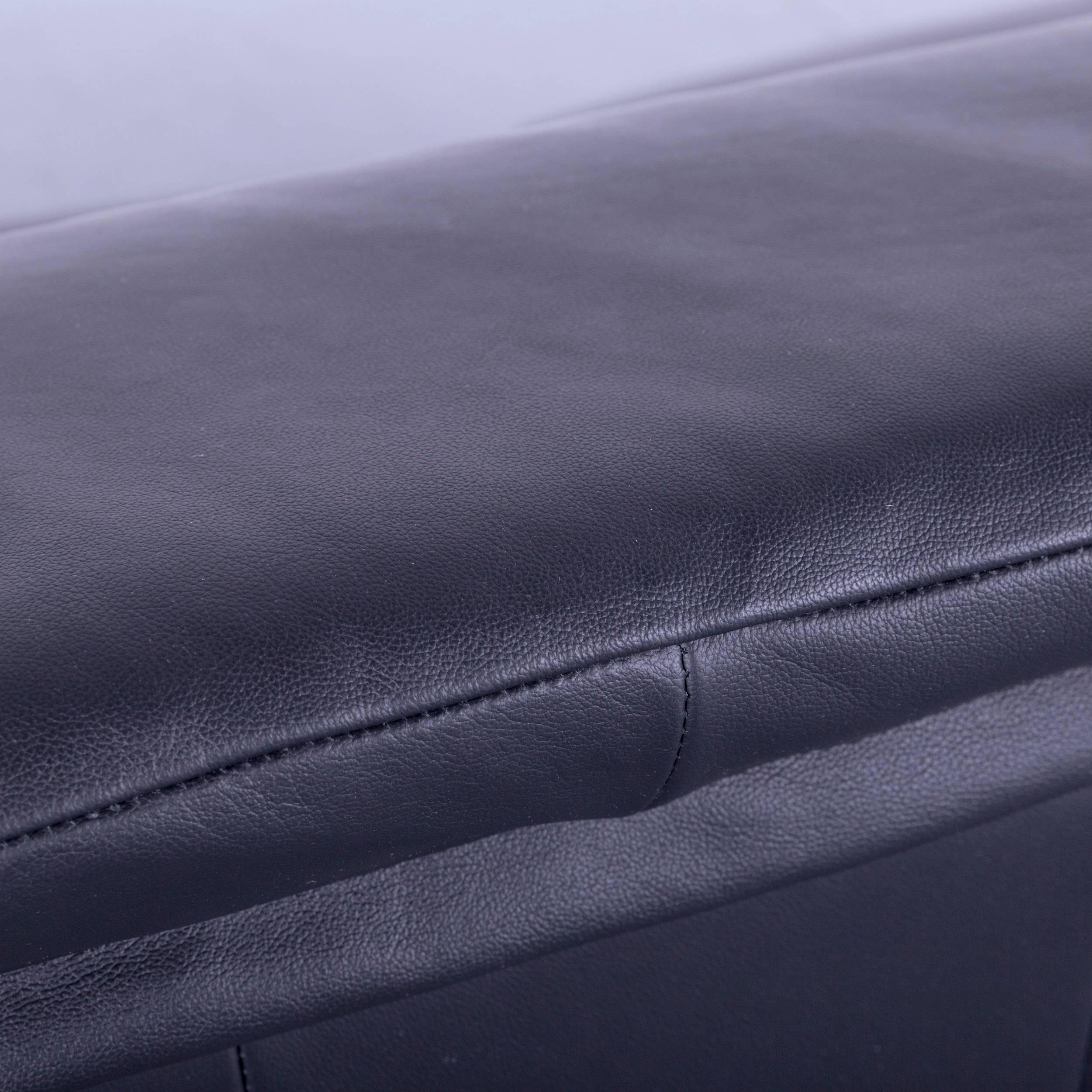 Ekornes Stressless Sofa Set Black Leather Three-Seat Foot-Stool 7