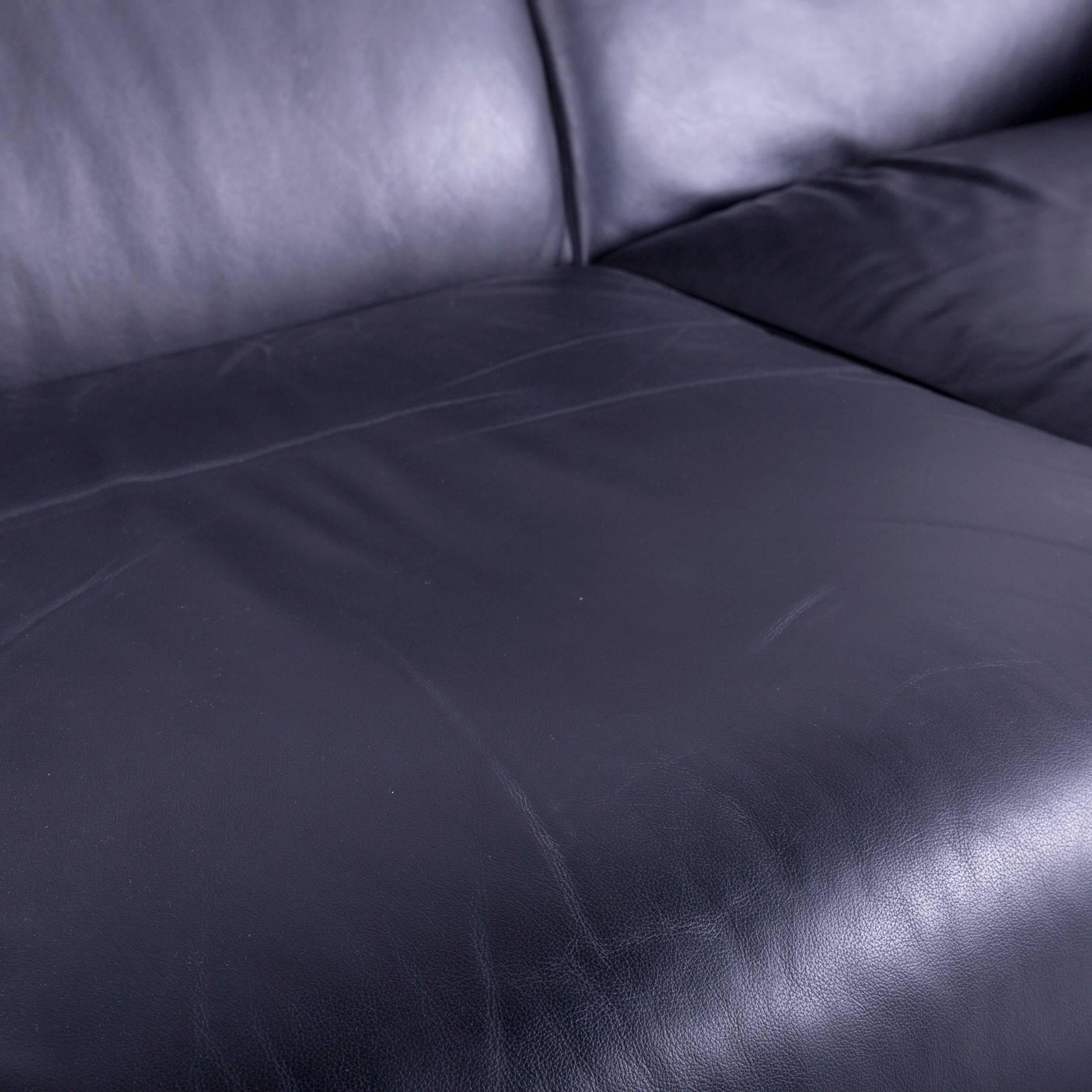 Ekornes Stressless Sofa Set Black Leather Three-Seat Foot-Stool 8