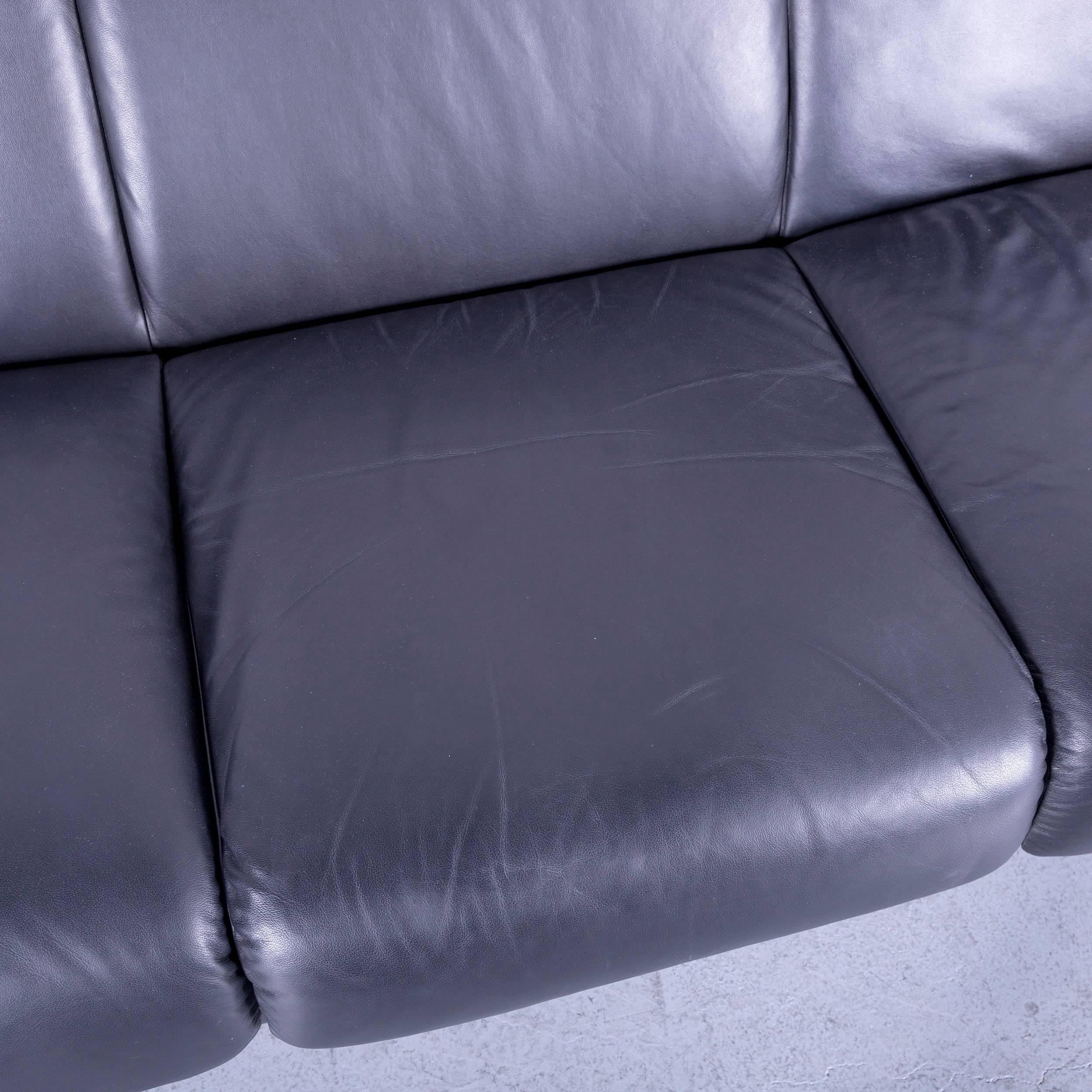 Ekornes Stressless Sofa Set Black Leather Three-Seat Foot-Stool 9