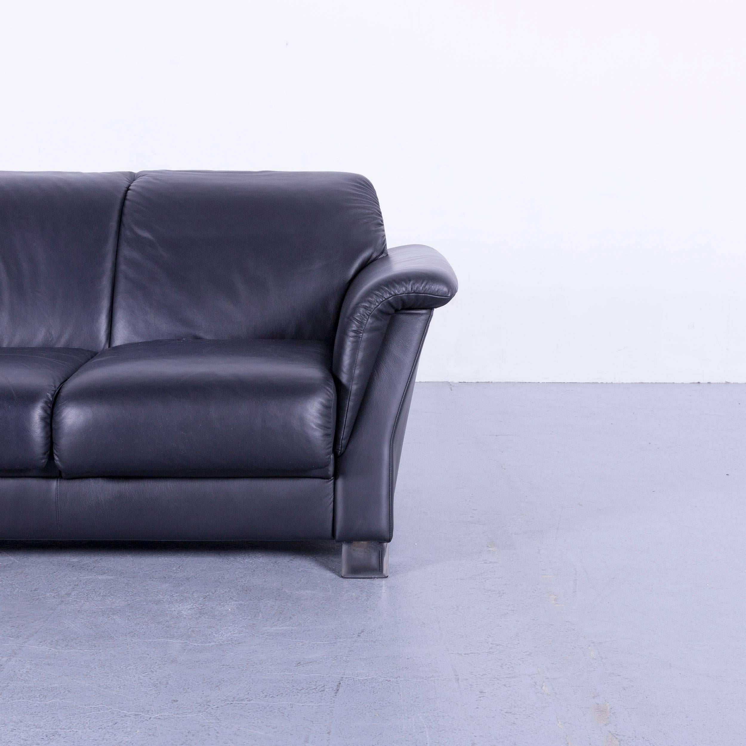 Contemporary Ekornes Stressless Sofa Set Black Leather Three-Seat Foot-Stool
