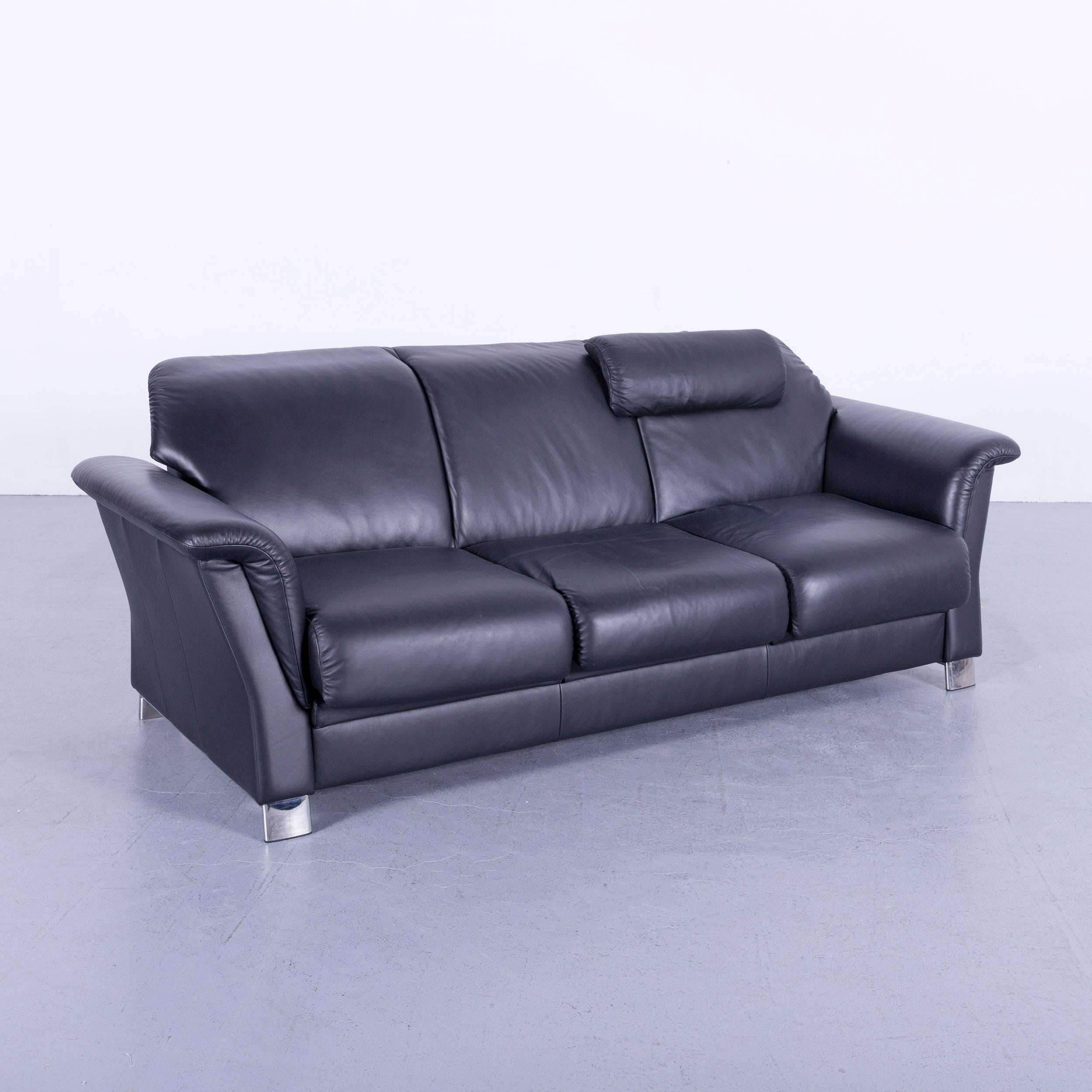 Ekornes Stressless Sofa Set Black Leather Three-Seat Foot-Stool 1