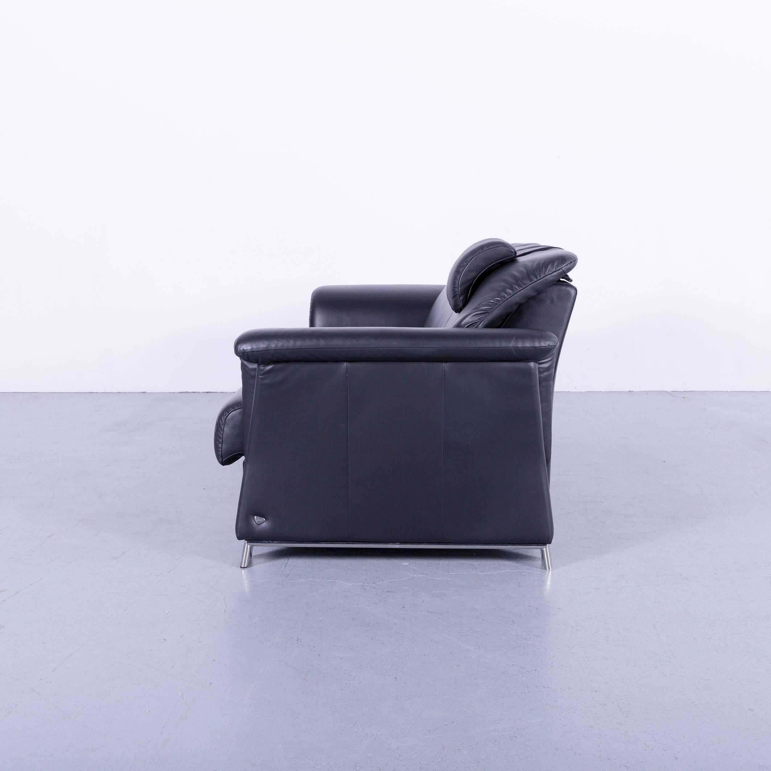 Ekornes Stressless Sofa Set Black Leather Three-Seat Foot-Stool 3