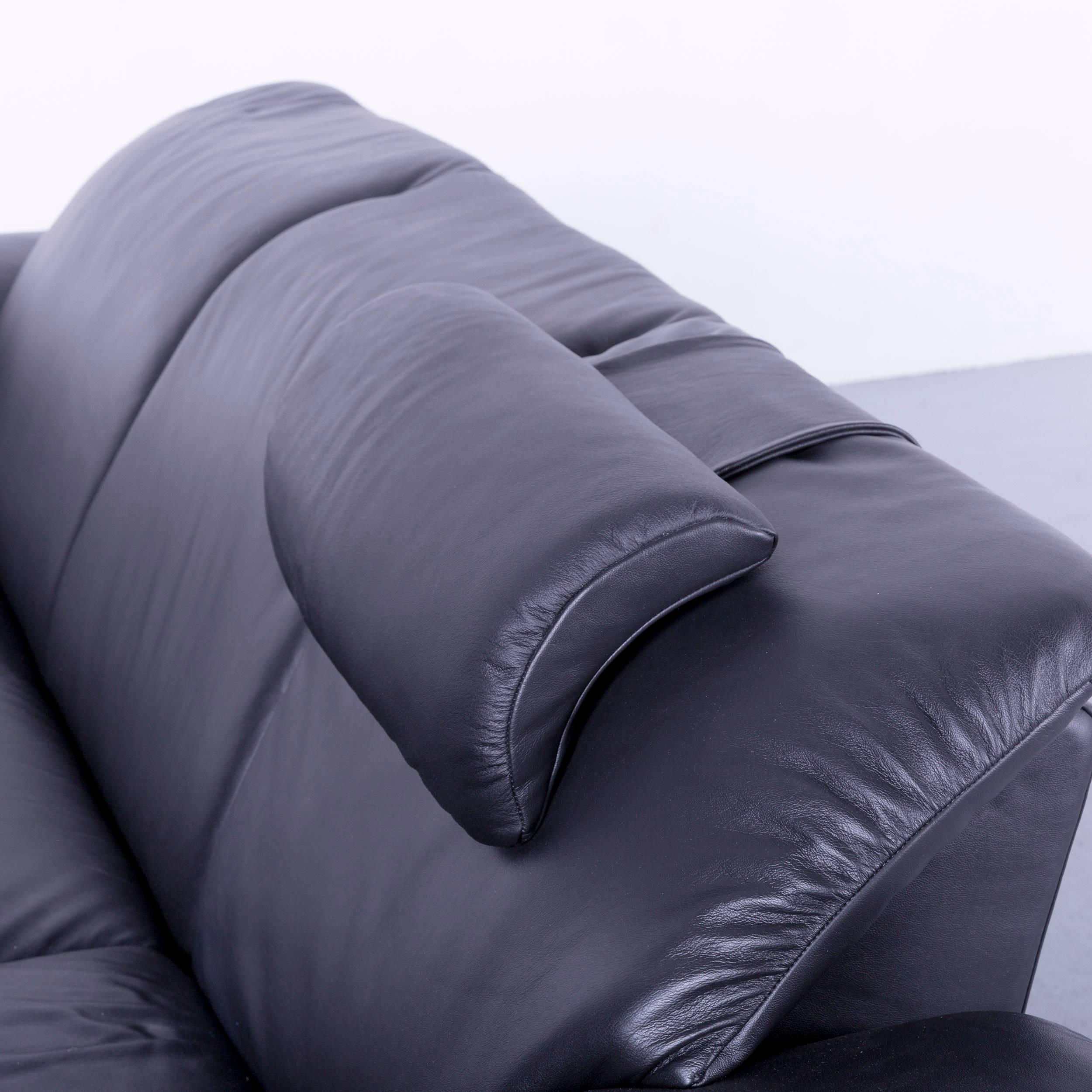 Ekornes Stressless Sofa Set Black Leather Three-Seat Foot-Stool 4