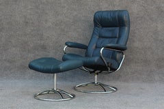 Ekornes Stressless Stressless Lounge Chair & Ottoman, Navy Blue Leather & Steel