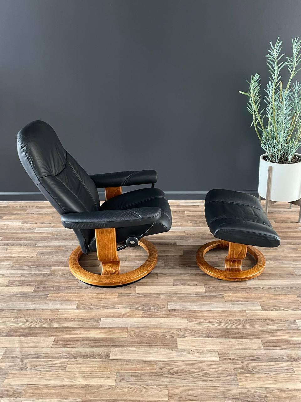 Swedish Ekornes Stressless Tan Leather Reclining Swivel Chair with Ottoman