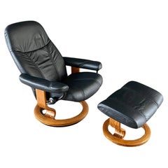 Used Ekornes Stressless Tan Leather Reclining Swivel Chair with Ottoman