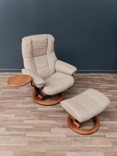 Ekornes Stressless Tan Leather Reclining Swivel Lounge Chair with End Table & Ot