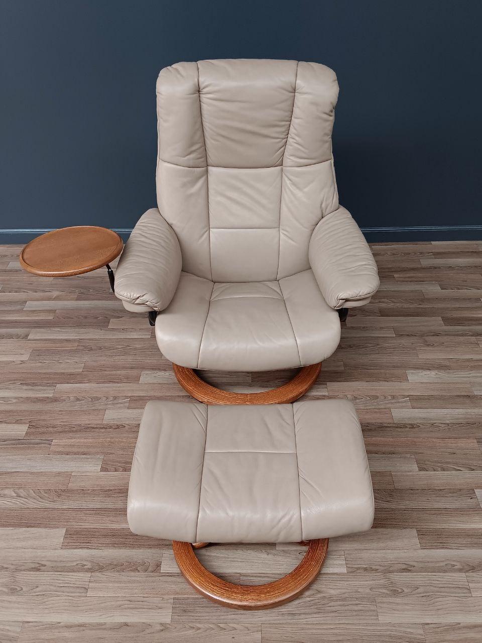 Swedish Ekornes Stressless Tan Leather Reclining Swivel Lounge Chair with End Table & Ot