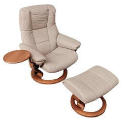 Used Ekornes Stressless Tan Leather Reclining Swivel Lounge Chair with End Table & Ot