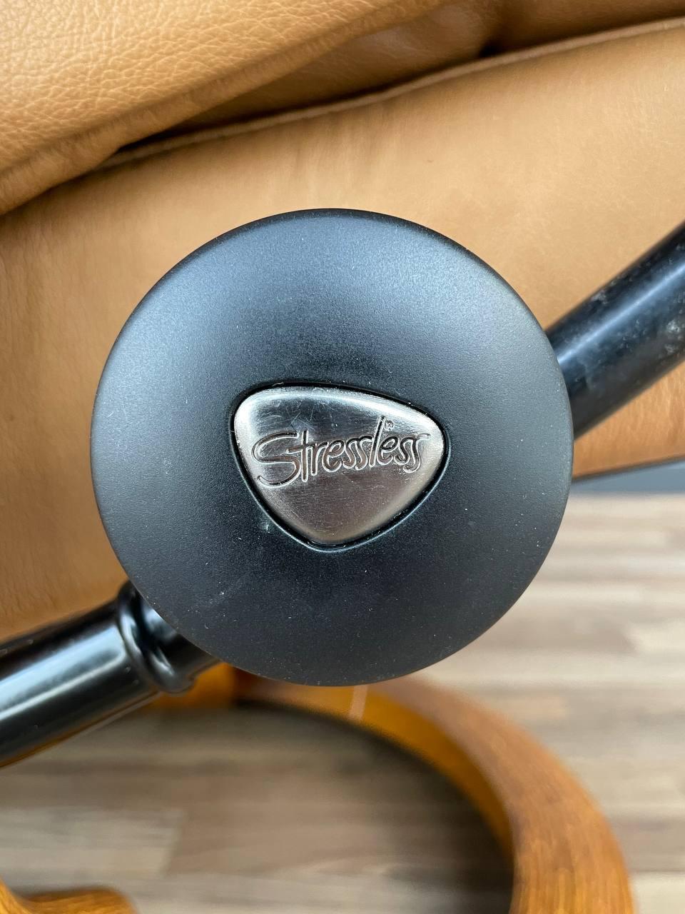 Ekornes Stressless Tan Leather Reclining Swivel Lounge Chair with Ottoman 4