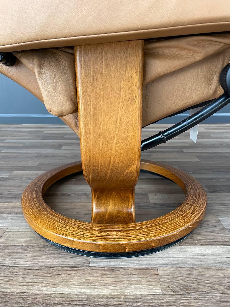 Ekornes Stressless Tan Leather Reclining Swivel Lounge Chair with Ottoman 2