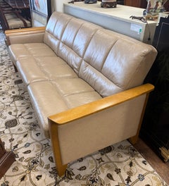 Ekornes Stressless Teak & Leather Oslo Sofa Scandinavian Modern Made in Norway