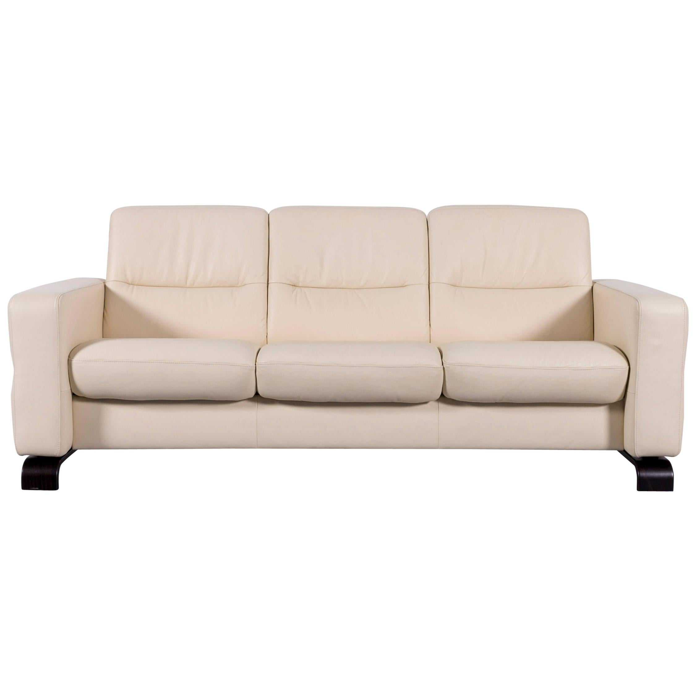 Ekornes Stressless Wave Sofa Off-White Leather Three-Seat Recliner