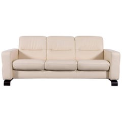 Ekornes Stressless Wave Sofa Off-White Leather Three-Seat Recliner