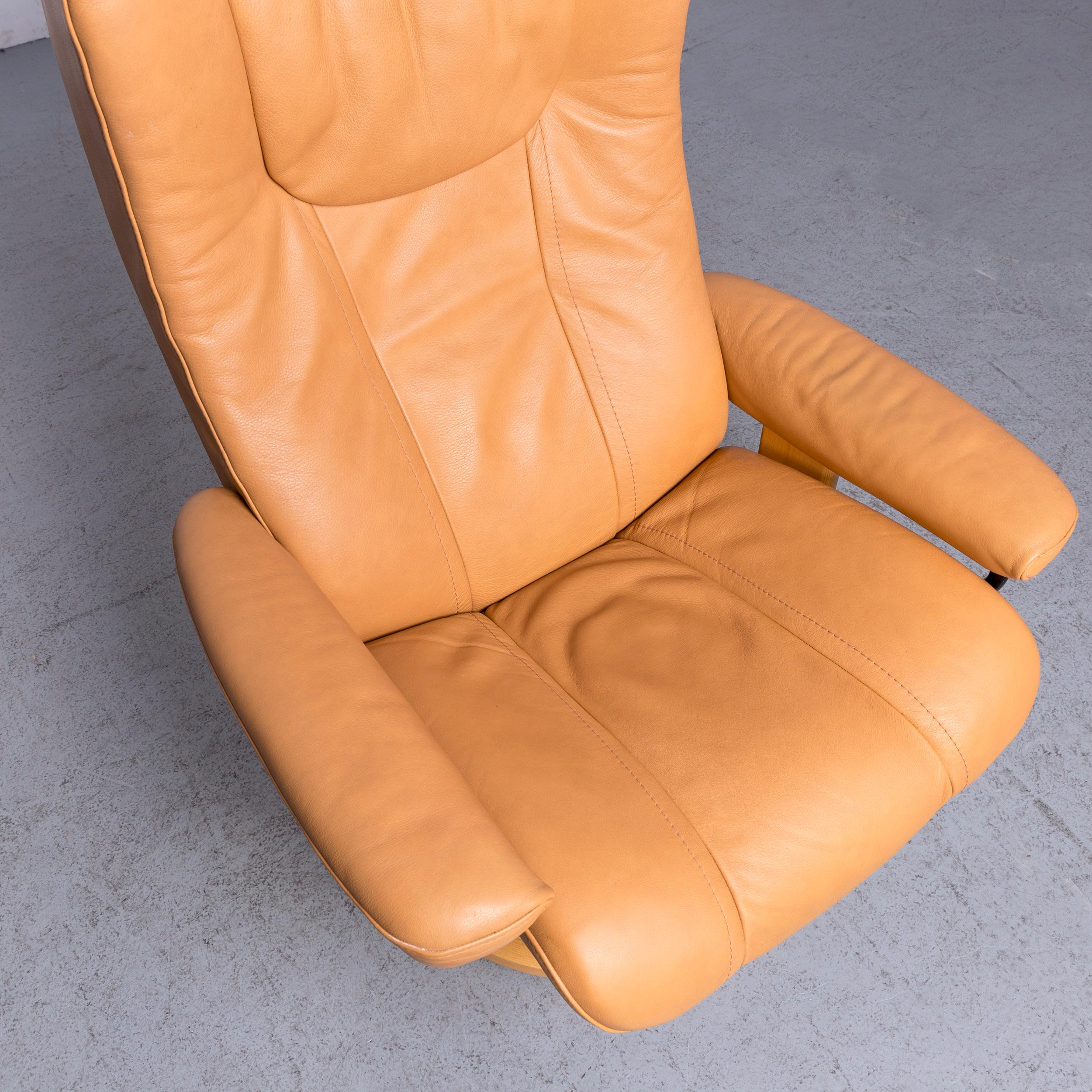 Contemporary Ekornes Stressless Wing Armchair and Footstool Beige Leather Recliner Chair