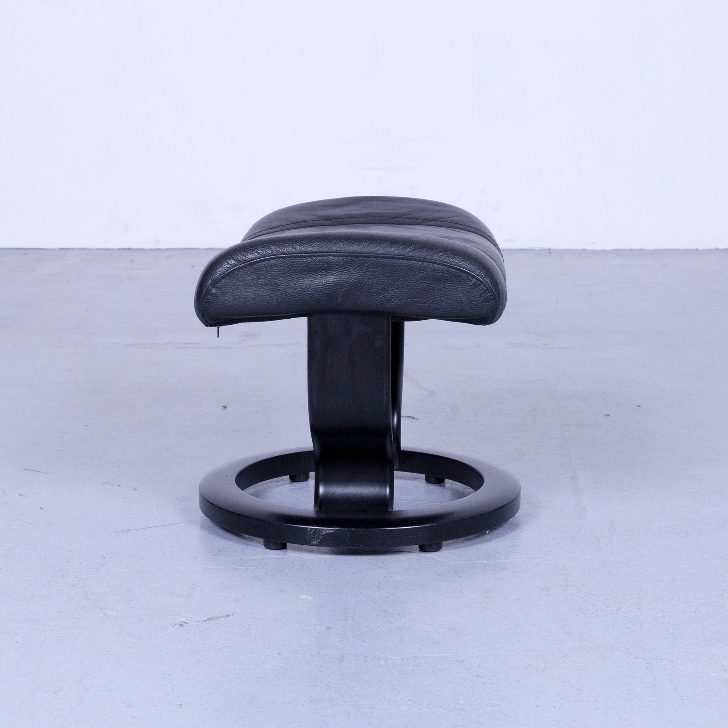 Allemand Ekornes Stressless Wing Footstool Cuir noir Repose-pieds moderne Designer Wood