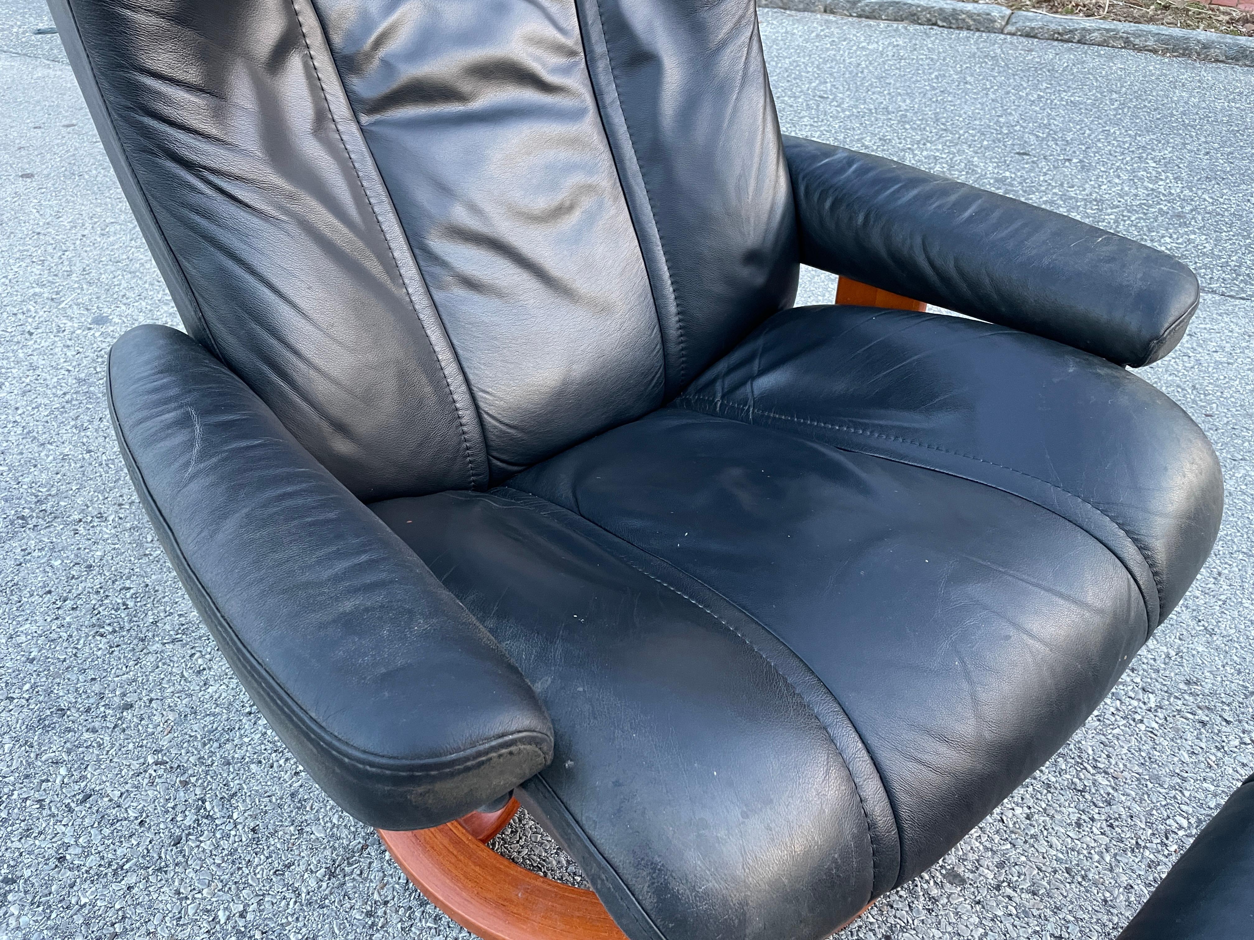 Norwegian Ekornes Stressless Wingback Recliner Chair and Ottoman