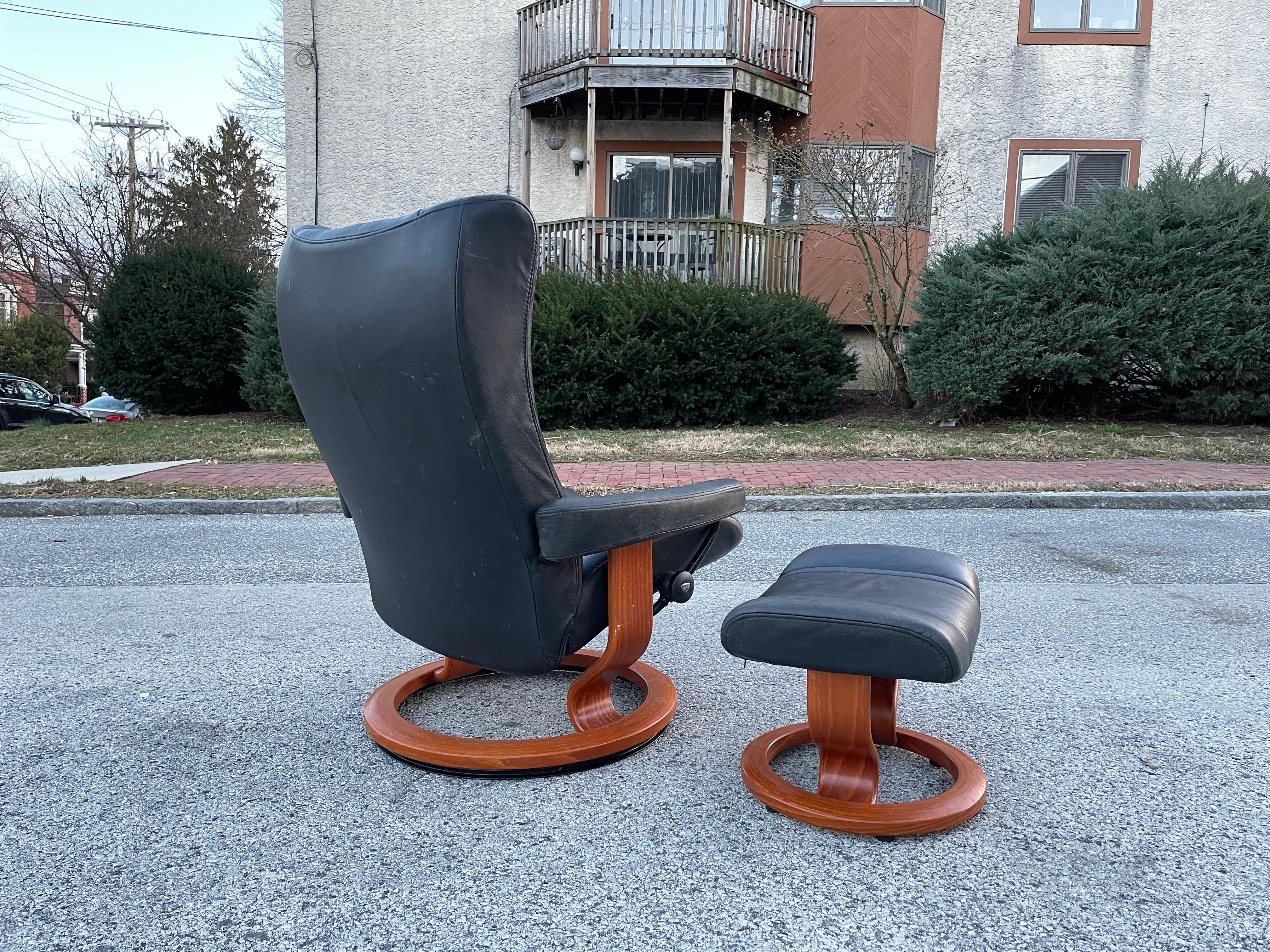 Ekornes Stressless Wingback Recliner Chair and Ottoman 1