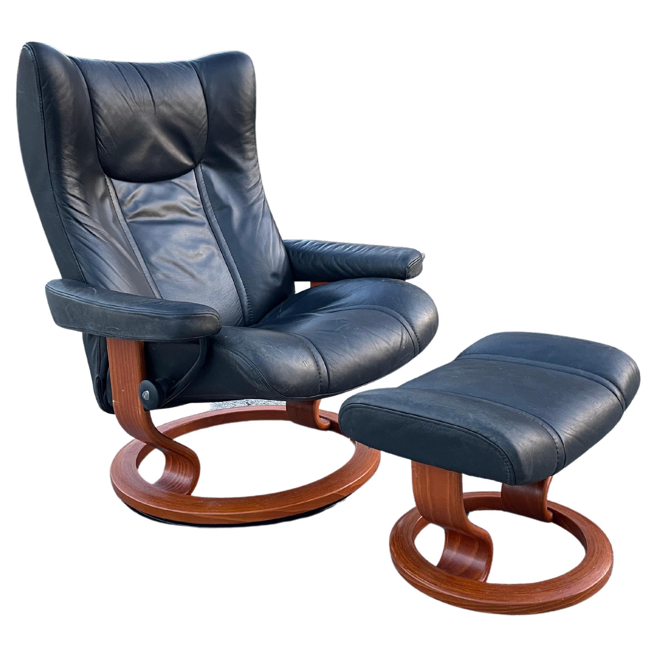 Ekornes Stressless Wingback Recliner Chair and Ottoman