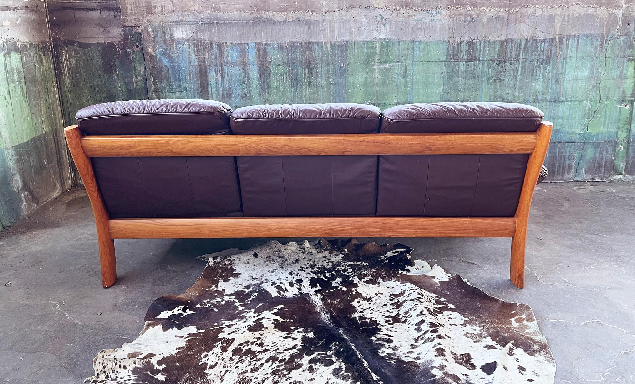 Norwegian Ekornes Teak and Brown Leather Sofa, 1970s