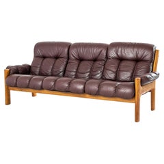 Retro Ekornes Teak and Brown Leather Sofa, 1970s