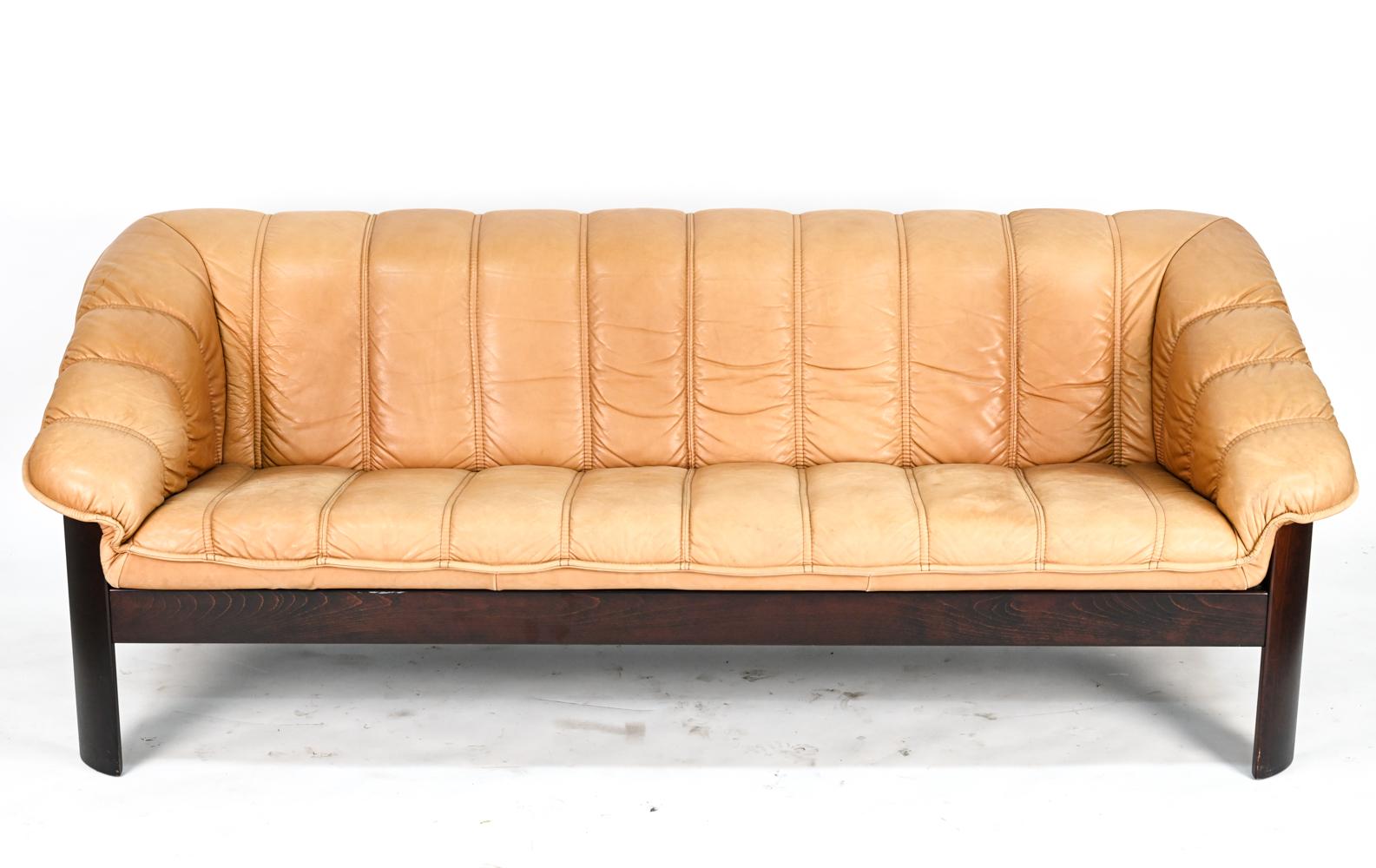 Norwegian Ekorness Norway Mid-Century Sofa & Loveseat in Brandy Leather