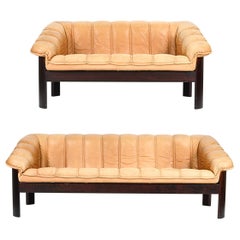 Ekorness Norway Mid-Century Sofa & Loveseat in Brandy Leather