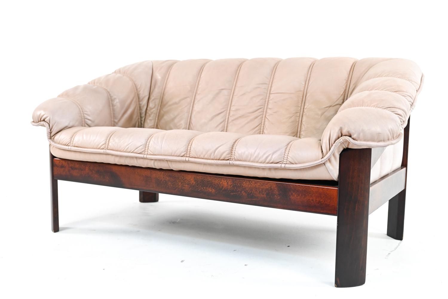 Mid-Century Modern Ekorness Norway Mid-Century Sofa & Loveseat in Taupe Leather For Sale
