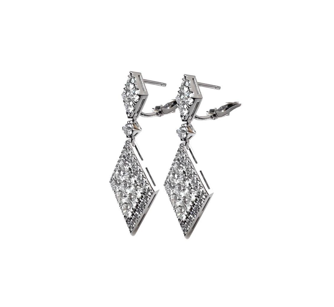 Contemporain Ekos Gem Pendants d'oreilles en or blanc 14 carats avec diamants de 3,58 carats poids total  en vente